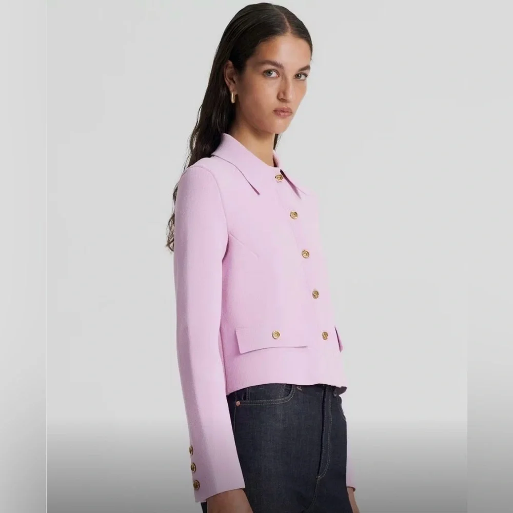 Crepe Knit Button Jacket - Picture 2 of 6